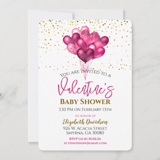 Invitation Les ballons de coeur Baby shower de Valentine (Devant)