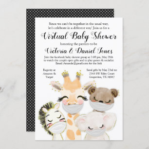 Invitation Les Bébés Animaux Mask Drive Par Baby shower