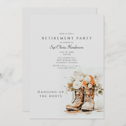 Invitation Les bottes - La retraite militaire (Devant / Derrière)