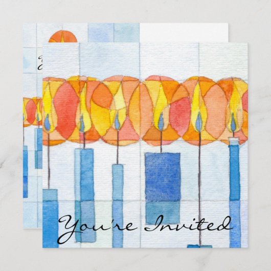 Invitation Les bougies de Hanoukka (Devant / Derrière)