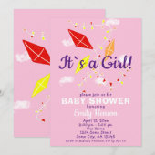Invitation Les cerfs-volants dans le ciel rose C`est un Baby  (Devant / Derrière)
