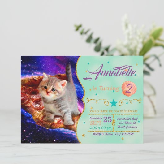 Invitation Les chats dans la pizza spatiale (Debout devant)
