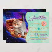 Invitation Les chats dans la pizza spatiale (Devant / Derrière)