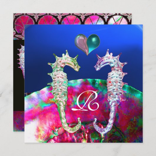 INVITATION LES CHEVAUX DE MER DANS AMOUREUX BEACH MARIAGE MON (Devant / Derrière)