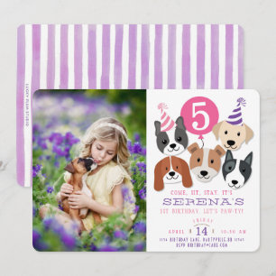 Invitation Les chiens de la fille et l'invitation rose