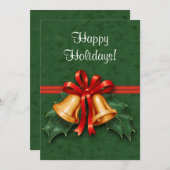 Invitation Les cloches de Noël et Holly Feuille Green (Devant / Derrière)