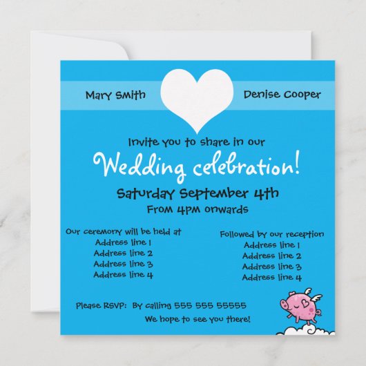 Invitation Les cochons homosexuels mariés peuvent voler en fa (Dos)