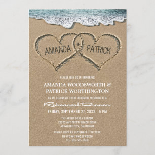 Invitation Les coeurs dans le sable Dîner de répétition Invit