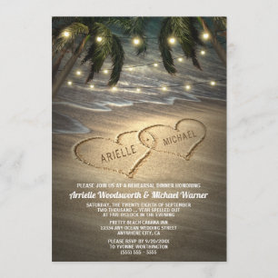 Invitation Les coeurs dans le sable Dîner de répétition Invit