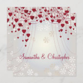 Invitation Les Coeurs rouges sur le Mariage des flocons de ne (Devant / Derrière)