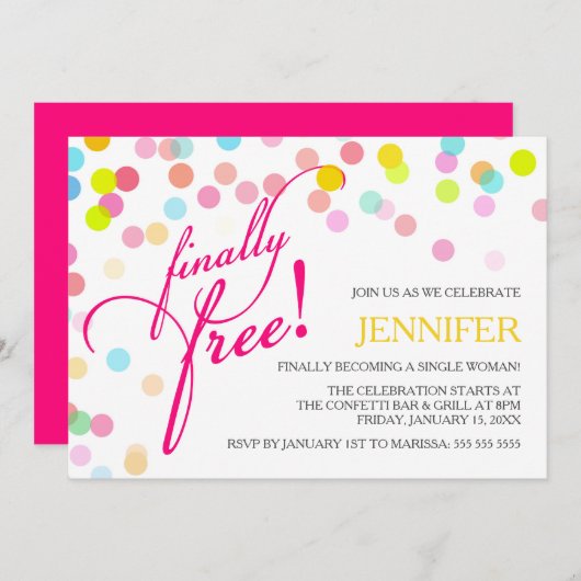 Invitation Les confettis libèrent enfin la partie de divorce (Devant / Derrière)