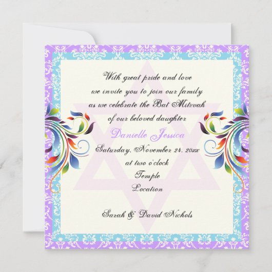 Invitation Les couleurs arc-en-ciel fleurissent & Étoile de D (Devant)