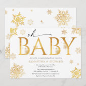 Invitation Les couples de Noël baby shower de flocons d'or (Devant / Derrière)