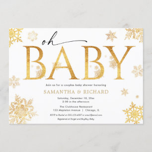 Invitation Les couples de Noël baby shower de flocons d'or