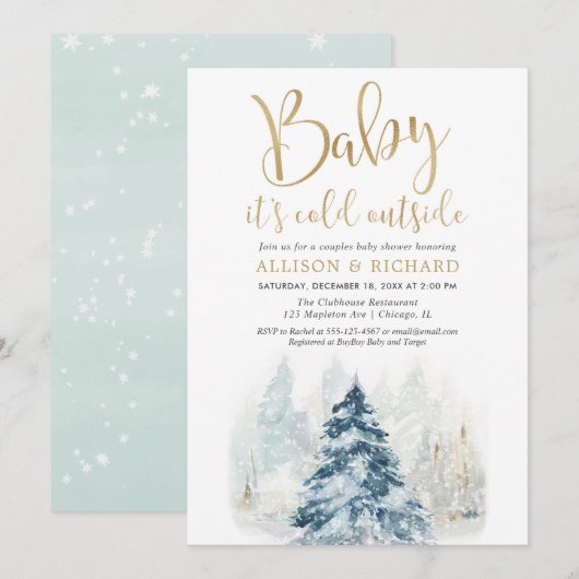 Invitation Les couples d'hiver baby shower Bébé il fait froid (Devant / Derrière)