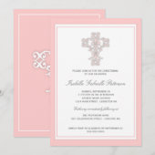 Invitation Les Elégantes Croisées Roses Christening Invitatio (Devant / Derrière)