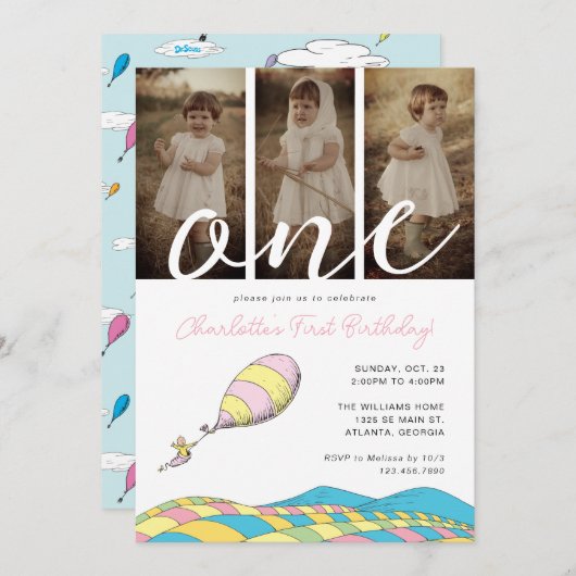 Invitation Les Endroits où tu iras ! Fille 1er anniversaire P (Devant / Derrière)