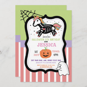 Invitation Les enfants d'Halloween Unicorne Skeleton Amusemen