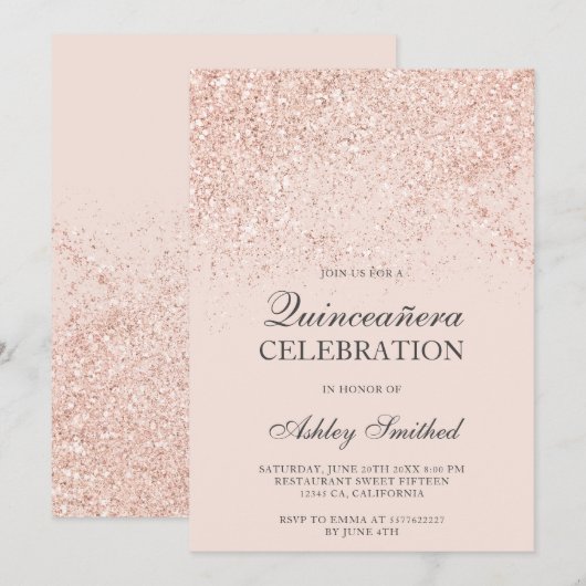 Invitation Les étincelles roses de parties scintillantes d'or (Devant / Derrière)