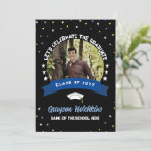 Invitation Les étoiles bleues jaunes célèbrent la photo des d (Debout devant)