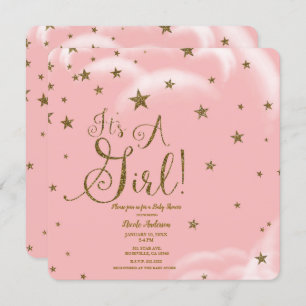 Invitation Les étoiles de Parties scintillant rose et or C'es