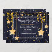 Invitation Les étoiles d'or Joyeux Nouvel An Moving Faire-par (Devant / Derrière)