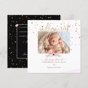 Invitation Les etoiles d'or Remerciements Naissance Fille