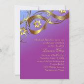 Invitation Les étoiles d'or violet et Bat mitzvah bleu fleuri (Devant)