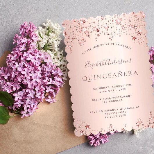 Invitation Les étoiles scintillantes du rose de Quinceanera