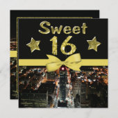Invitation Les Étoiles Sparkling Sweet 16 Dans Les Lumières D (Devant / Derrière)