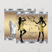 Invitation Les femmes d'argent et d'or surprennent fête d'ann (Devant / Derrière)
