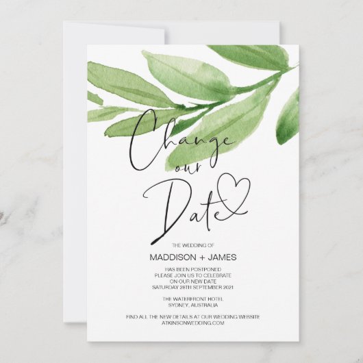 Invitation Les Feuilles verts changent la date de report de l (Devant)