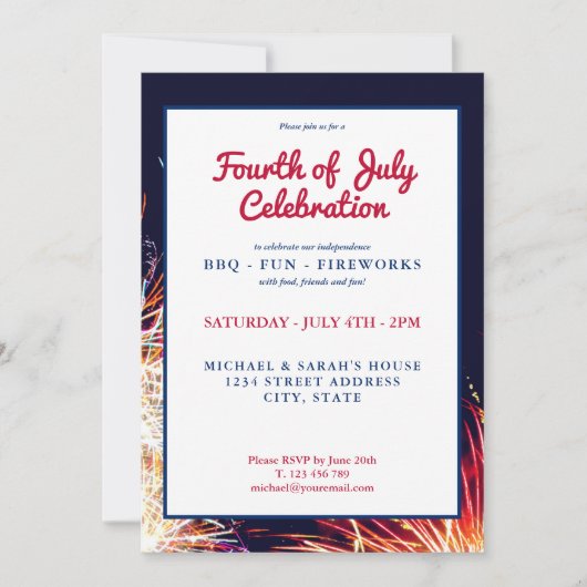 Invitation Les feux d'artifice 4 juillet modernes (Devant)
