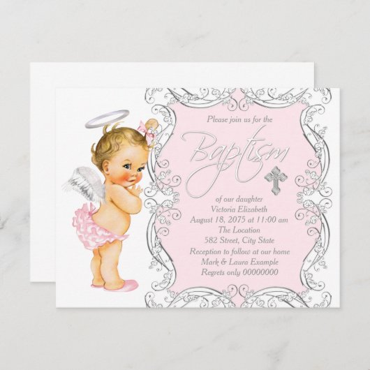 Invitation Les filles Angel Baptême (Devant / Derrière)