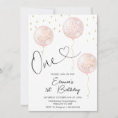 Invitation Les filles arrosent les ballons roses 1er annivers (Devant)