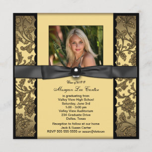 Invitation Les filles Black and Gold Photo Graduation