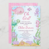 Invitation Les filles de baleines roses sous le Baby shower m (Devant / Derrière)