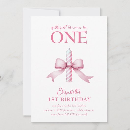 Invitation Les Filles De Bow Rose Voulaient Être Un 1Er Anniv (Devant)