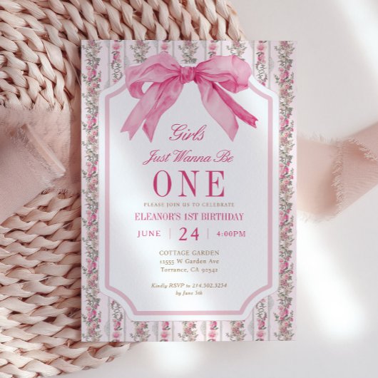 Invitation Les Filles De Bow Rose Voulaient Être Un 1Er Anniv
