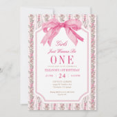 Invitation Les Filles De Bow Rose Voulaient Être Un 1Er Anniv (Devant)