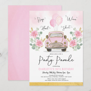 Invitation Les Filles D'Or Rose Conduisent Par Anniversaire P
