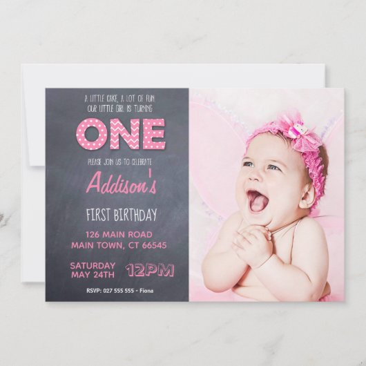 Invitation Les filles mignonnes 1er tableau noir rose (Devant)