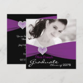 Invitation Les filles Purple et Black Photo Graduation (Devant / Derrière)