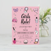 Invitation Les filles Règle Spa maquillage bois rose Annivers (Debout devant)