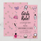Invitation Les filles Règle Spa maquillage bois rose Annivers (Devant / Derrière)