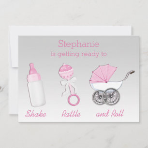 Invitation Les filles secouent le Baby shower rose argenté de