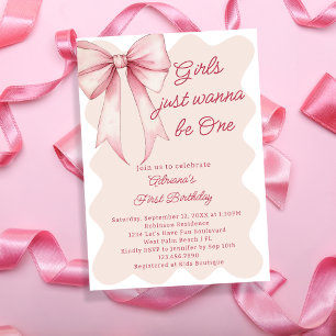 Invitation Les Filles Veulent Être Un Joli Nœud 1er Anniversa