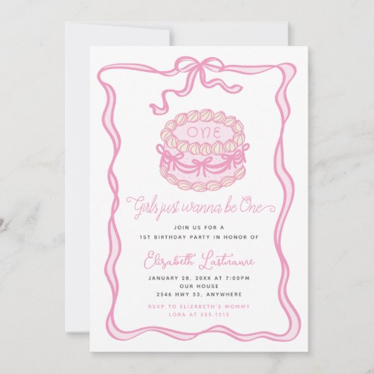 Invitation Les filles veulent juste être un garçon rose 1er a (Devant)