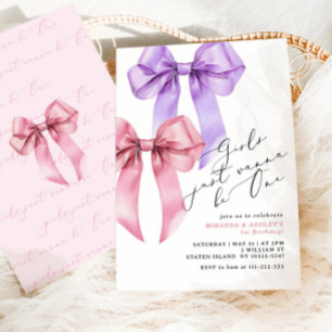 Invitation Les filles veulent juste être une bow rose jumelle