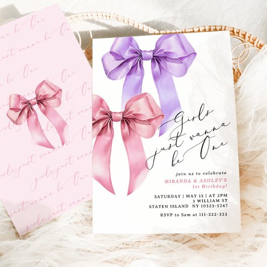 Invitation Les filles veulent juste être une bow rose jumelle